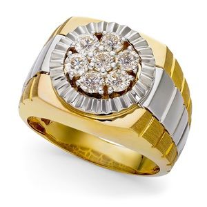 Men’s ring, 10k gold two-tone, 1 carat total natural diamond ring.